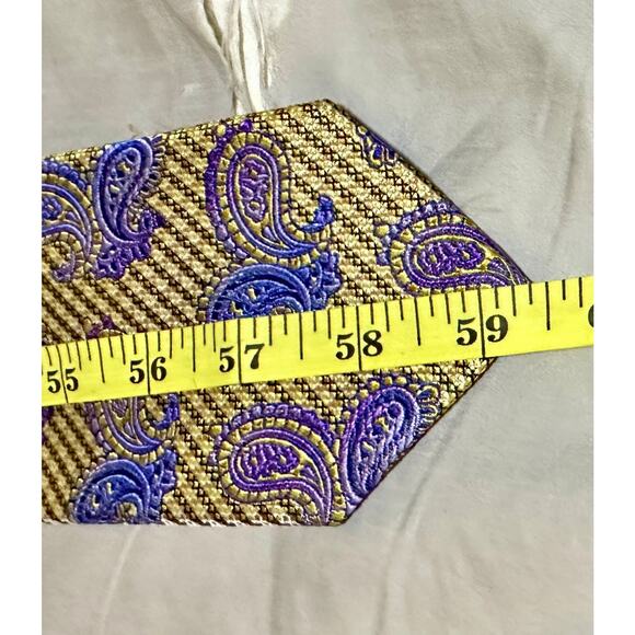 3 Silk Necktie LOT Blue Gold Paisley Silver Microdot Cream Medallion—Formal Set - Picture 2 of 12